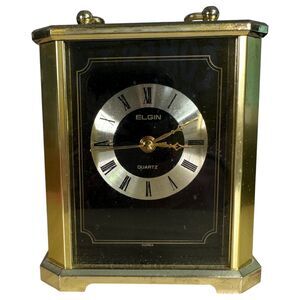 Elgin Vintage Quartz Gold Tone Desk Mantle Clock - parts not working